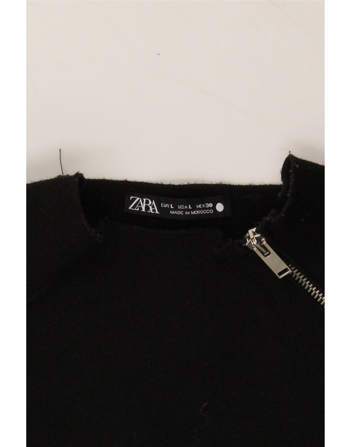 ZARA Womens Zip Neck Jumper Sweater UK 16 Large Black Polyester Vintage Zara and Second-Hand Zara from Messina Hembry 