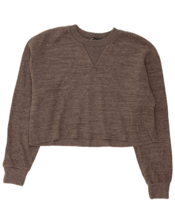 Top corto in camicetta corta da donna Zara UK 16 grande cotone grigio