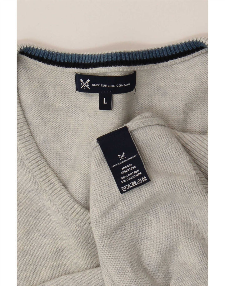 Crew Clothing Maglione da uomo con scollo a V grande cotone grigio