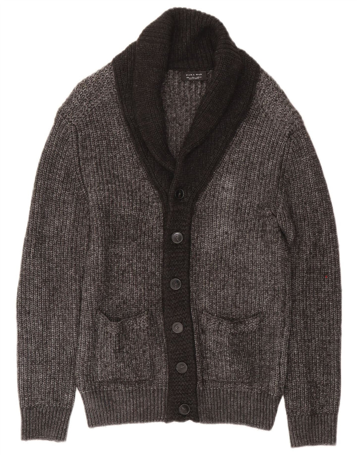Maglione cardigan da uomo Zara grande acrilico chiazzato grigio