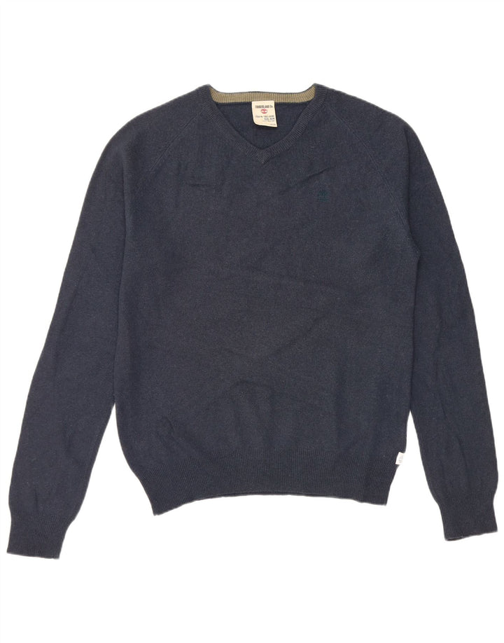 TIMBERLAND Maglione da uomo con scollo a V in lana medio blu navy