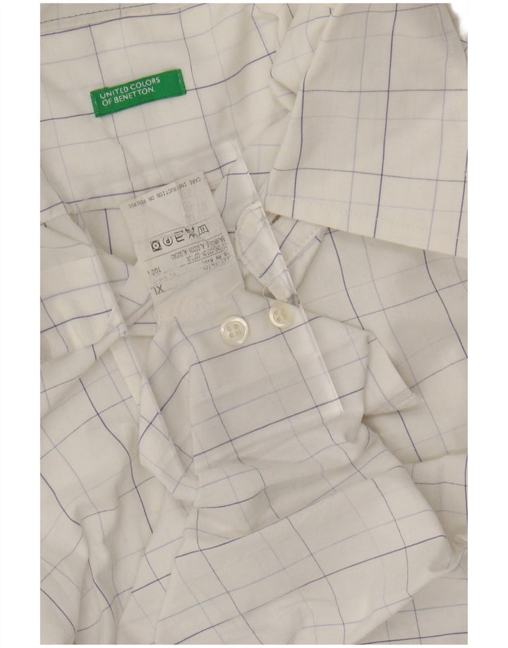 Camicia Uomo BENETTON XL in cotone a quadri bianchi