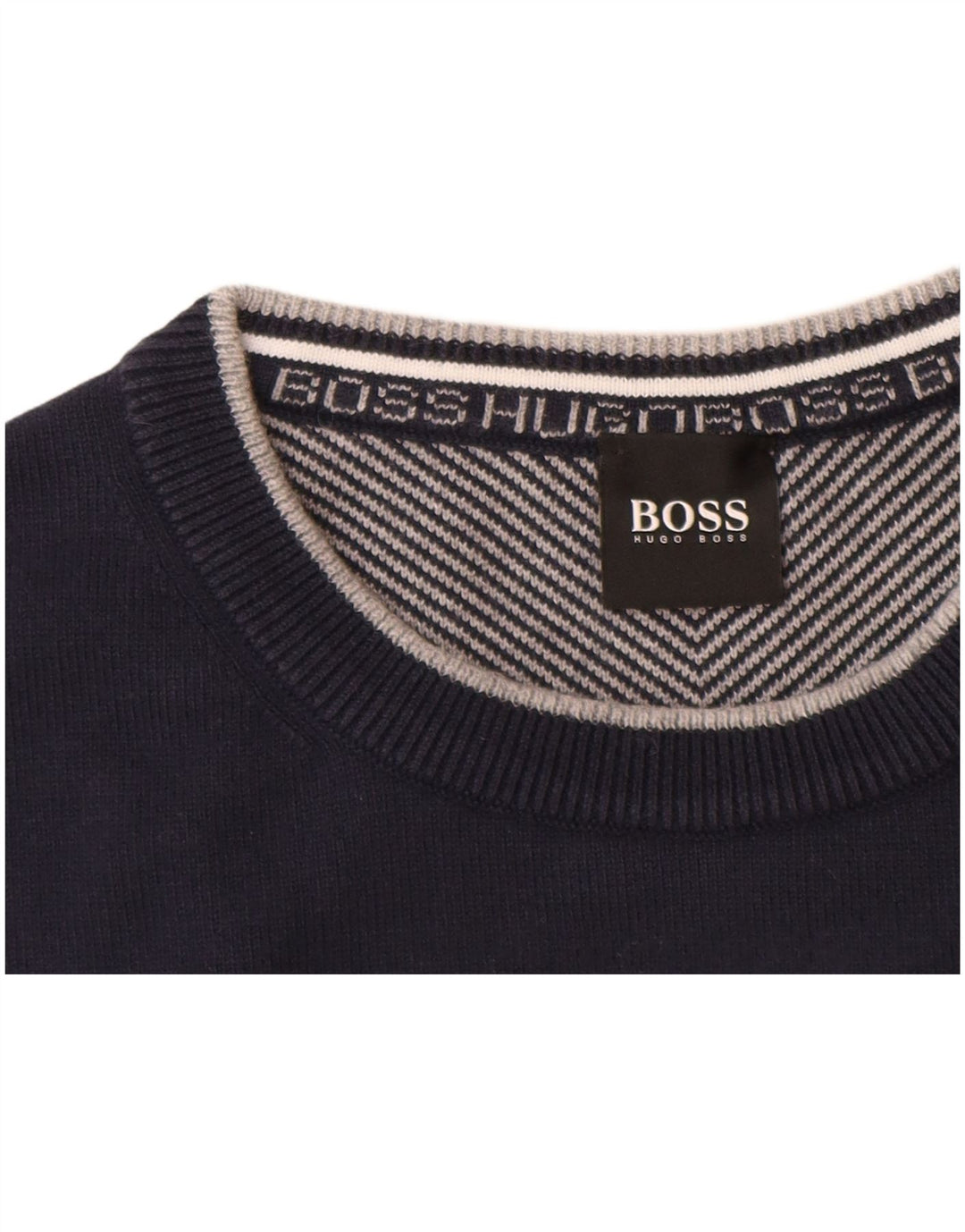 HUGO BOSS Mens Crew Neck Jumper Sweater Large Navy Blue Cotton