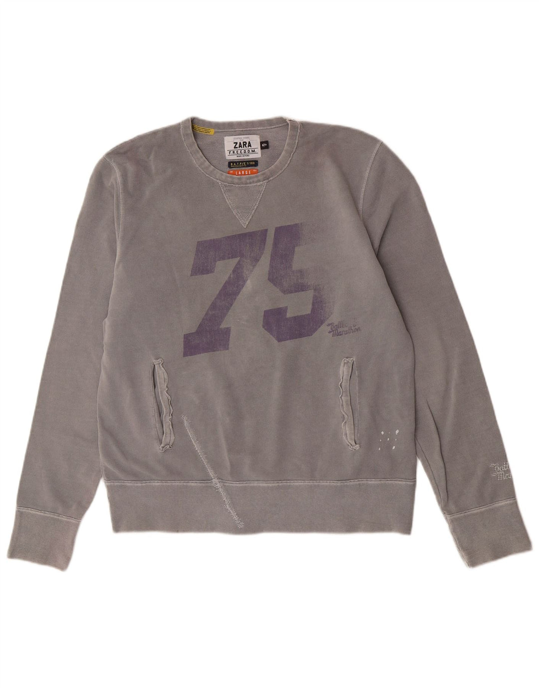 Felpa grafica da uomo Zara Maglione grande in cotone grigio