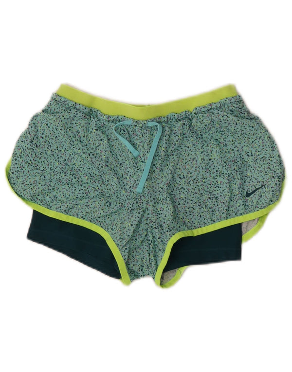 Pantaloncini sportivi Nike da donna Dri Fit UK 6 XS poliestere screziato verde