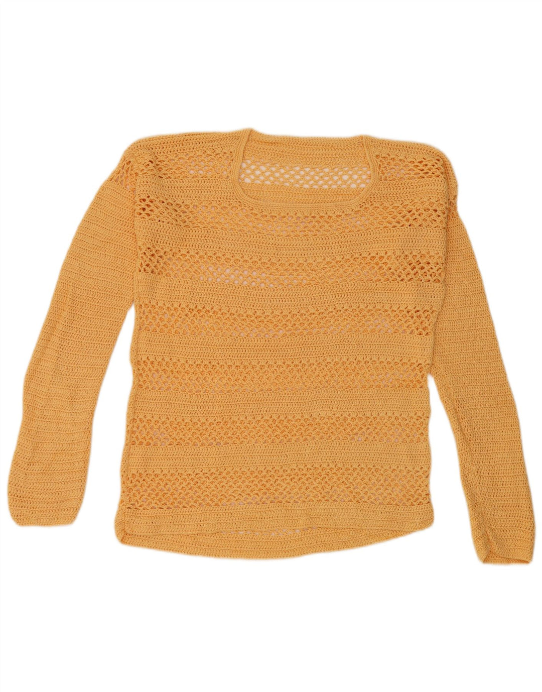 Top camicetta vintage da donna all'uncinetto UK 14 grande giallo