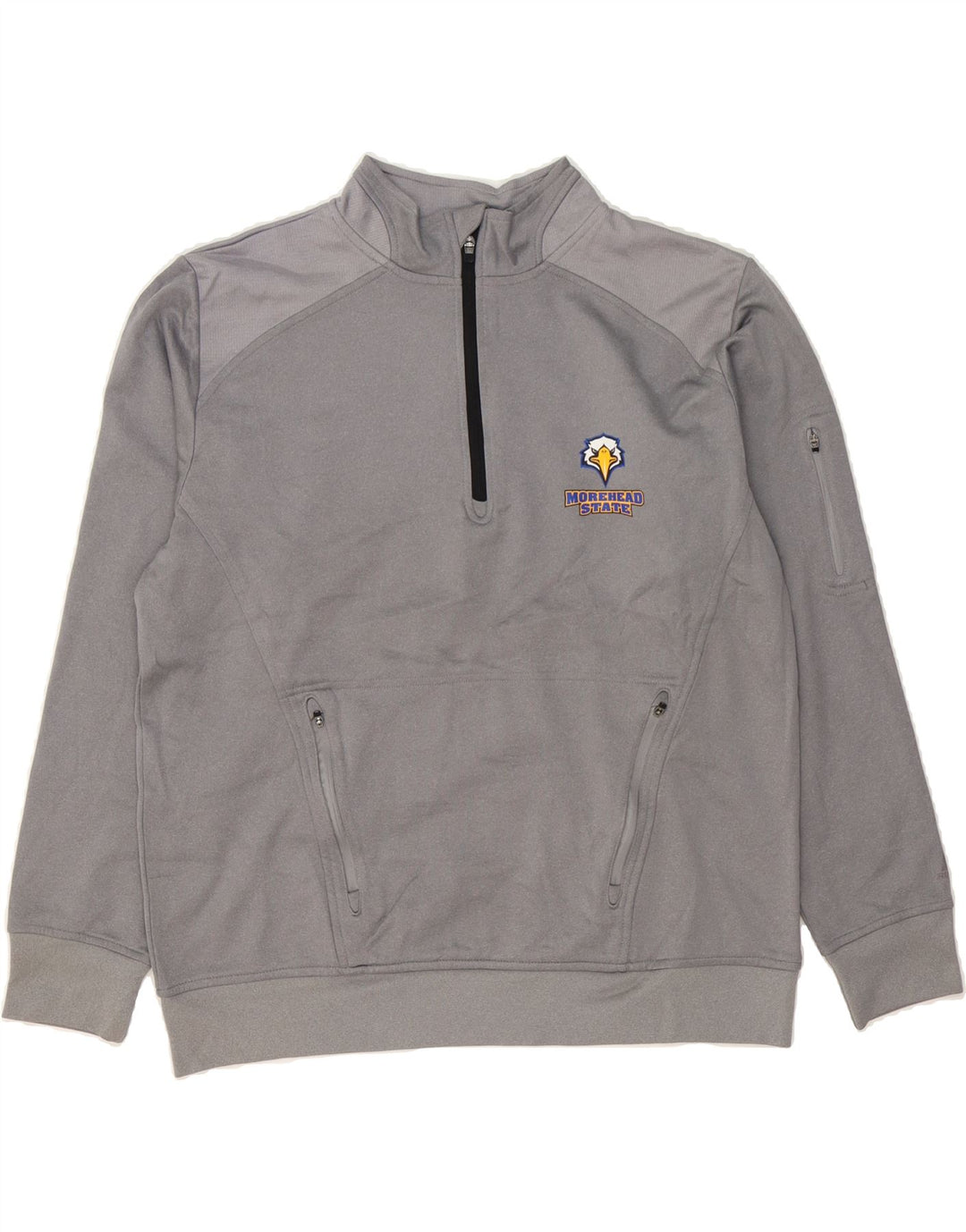 RUSSELL ATHLETIC Mens Zip Neck Sweatshirt Jumper Large Grey Polyester Vintage Russell Athletic and Second-Hand Russell Athletic from Messina Hembry 