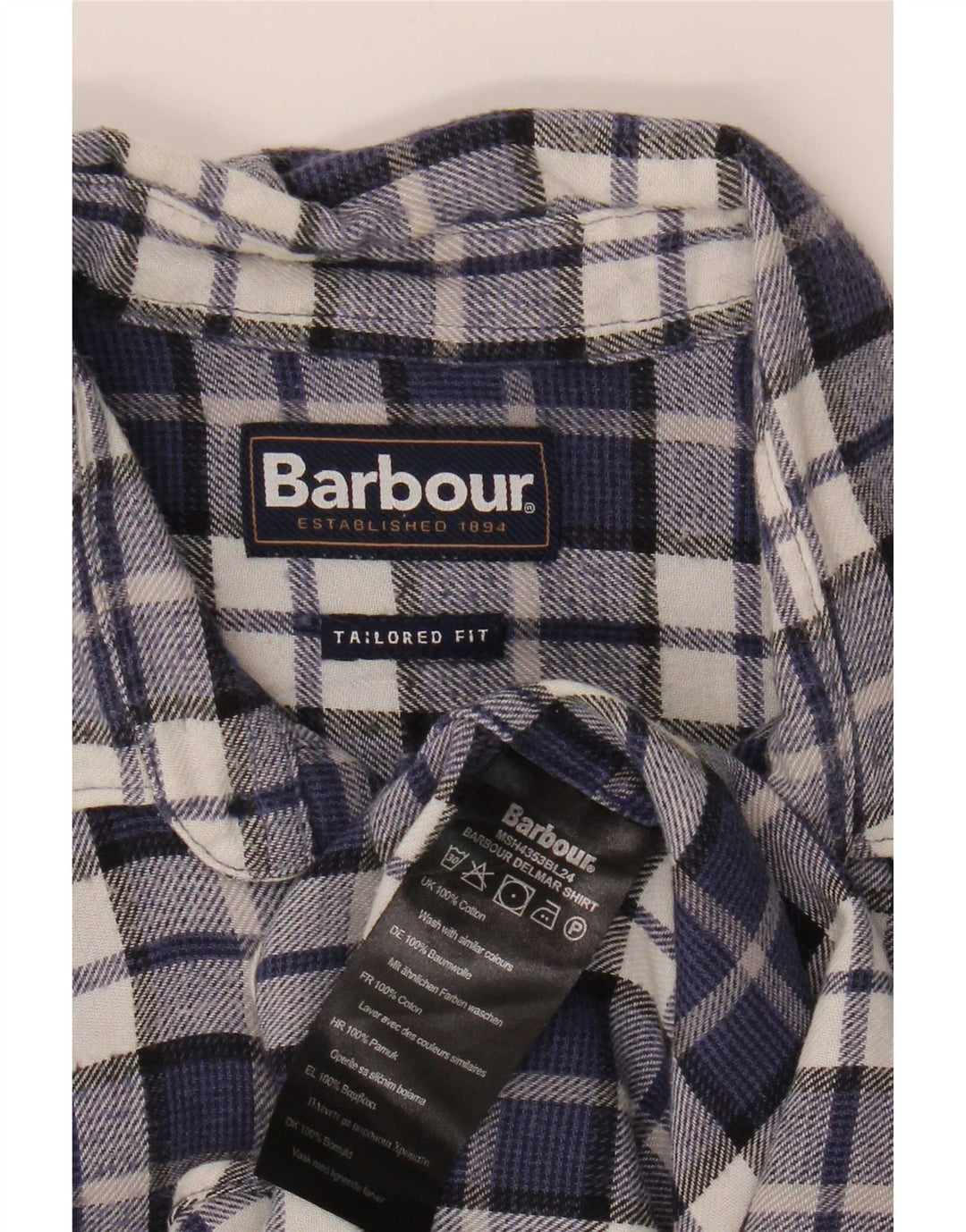 Camicia Barbour da uomo su misura in flanella, piccola, in cotone a quadri blu navy