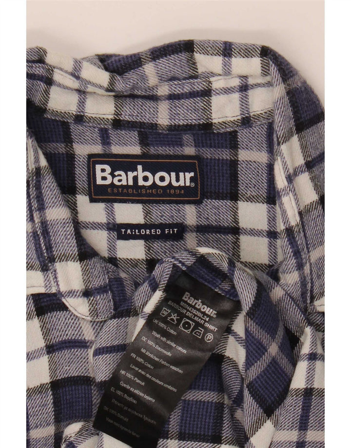 Camicia Barbour da uomo su misura in flanella, piccola, in cotone a quadri blu navy