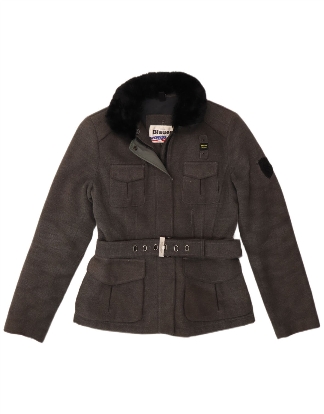 Cappotto giacca a vento da donna Blauer UK 16 grande poliestere grigio
