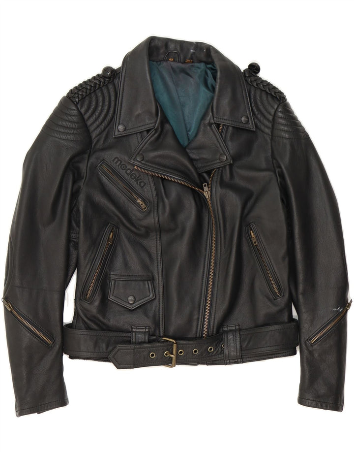 MODEKA Womens Leather Biker Jacket IT 42 Medium Black Leather Vintage Modeka and Second-Hand Modeka from Messina Hembry 