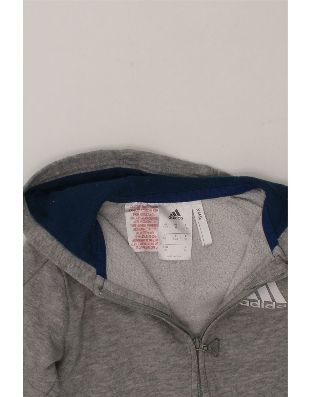 ADIDAS Boys Zip Hoodie Sweater 2-3 Years Grey Cotton Vintage Adidas and Second-Hand Adidas from Messina Hembry 