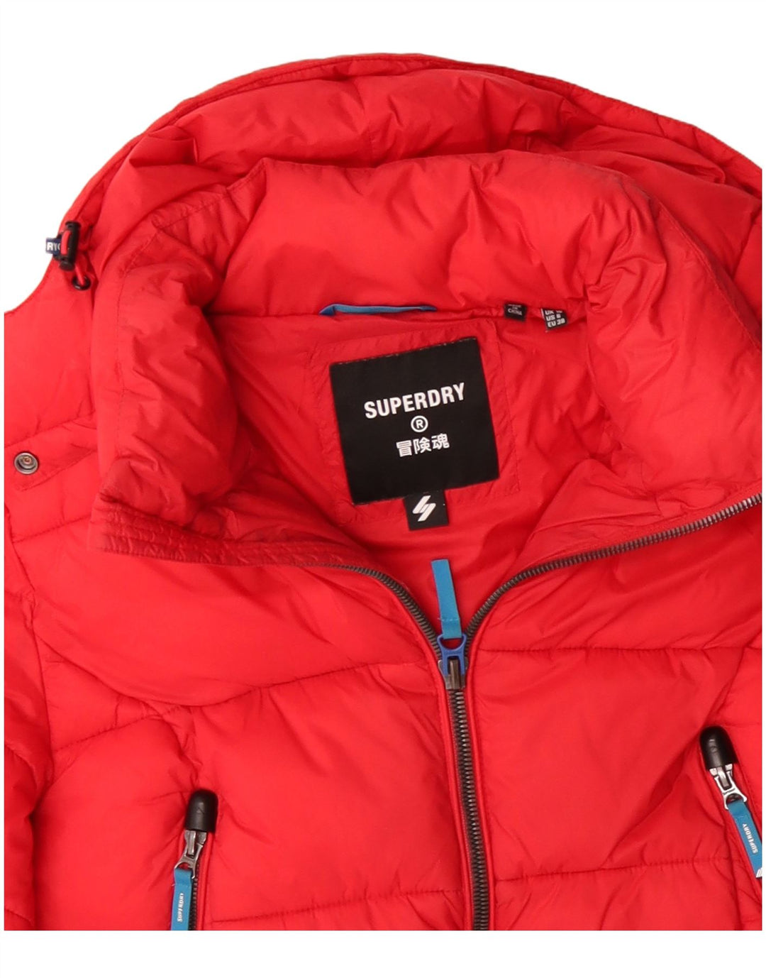 Giacca imbottita con cappuccio corta da donna SUPERDRY UK 10 Small Red Colourblock