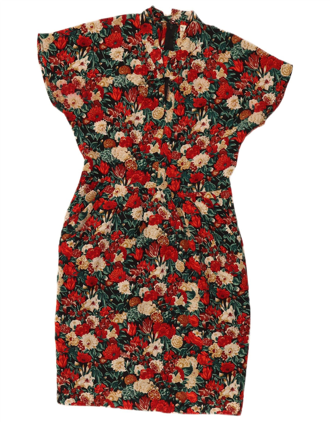 Abito tubino vintage da donna IT 46 grande seta floreale multicolore