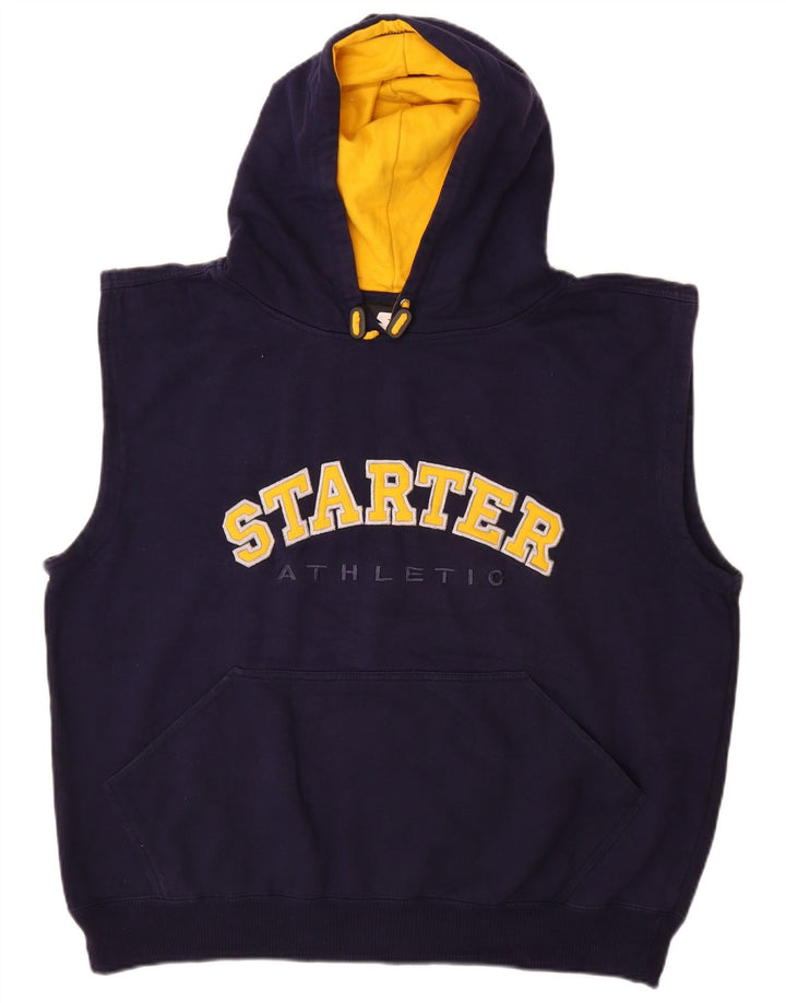 Maglione con cappuccio grafico senza maniche STARTER da uomo, grande, in cotone blu navy