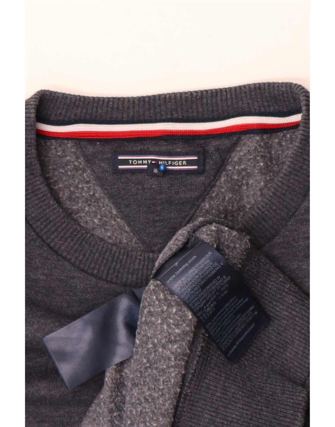 Tommy Hilfiger Ragazzi Felpa Maglione 15-16 anni Cotone Grigio