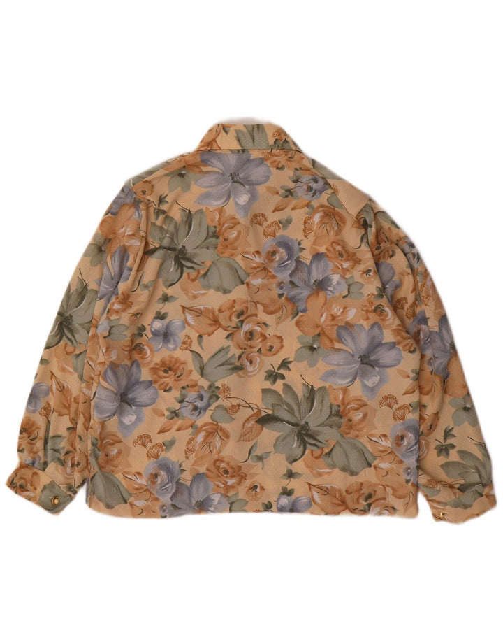 Camicetta da donna VINTAGE UK 14 Poliestere floreale marrone medio