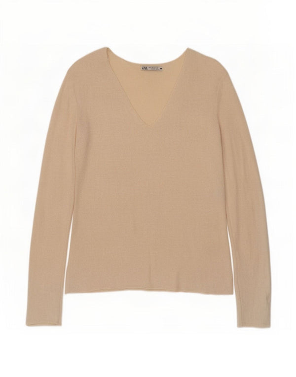 Top Zara da donna a maniche lunghe UK 10 Small Beige Viscosa