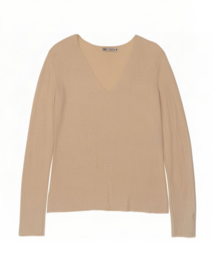 Top Zara da donna a maniche lunghe UK 10 Small Beige Viscosa