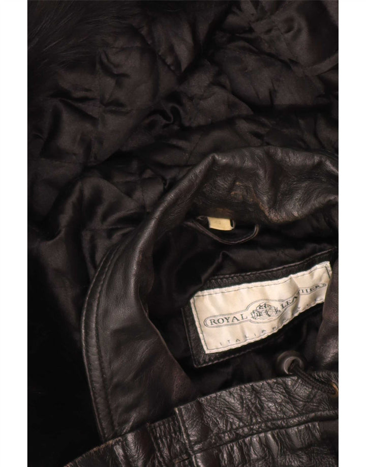 Giacca in pelle oversize con cappuccio da donna vintage IT 44 Medium Black