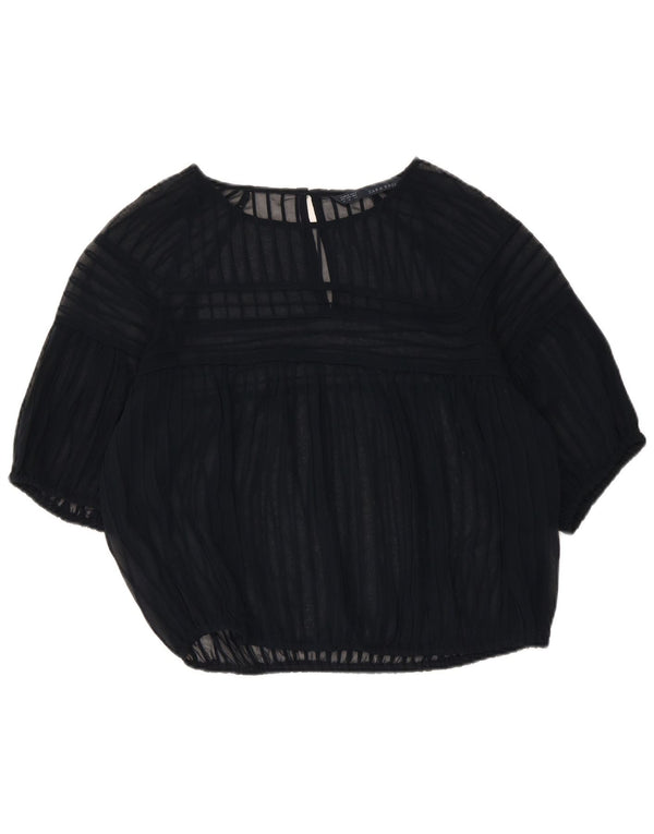 Top corto da donna Zara in camicetta UK 14 Poliestere a righe blu navy medio