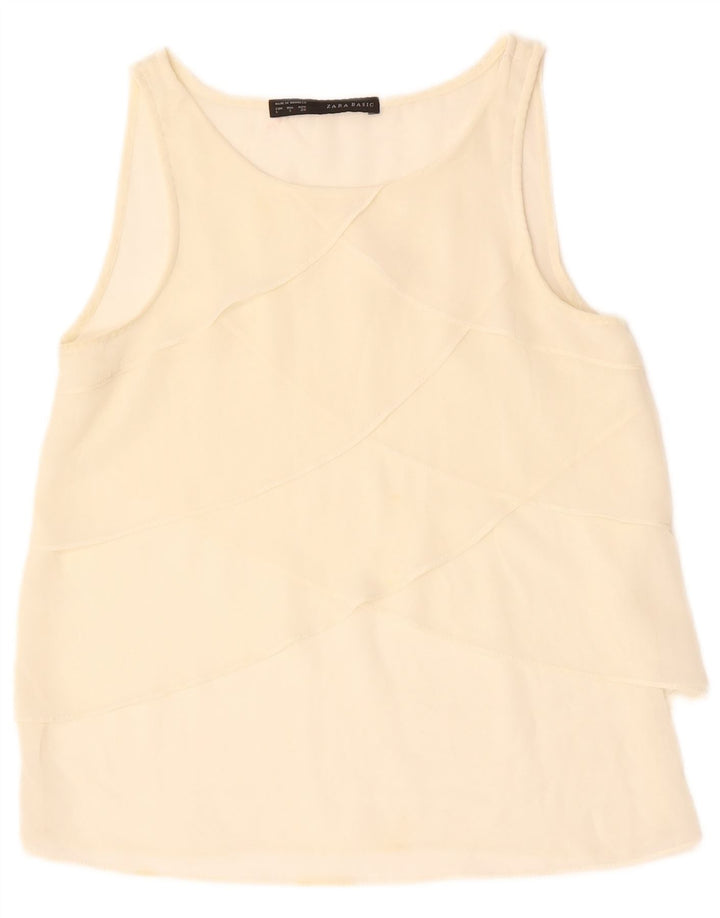 ZARA Camicetta Senza Maniche da Donna UK 10 Small Bianco Sporco