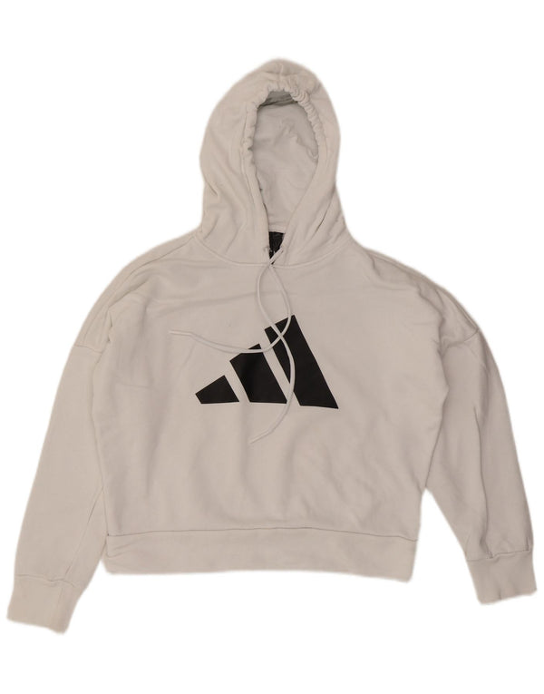 Maglione con cappuccio grafico oversize da donna Adidas UK 4/6 XS cotone bianco