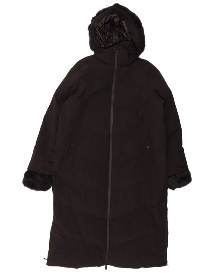 Cappotto imbottito con cappuccio da donna ZARA UK 16 grande poliestere nero