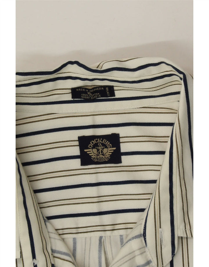 DOCKERS Mens Short Sleeve Shirt XL Beige Striped Cotton Vintage Dockers and Second-Hand Dockers from Messina Hembry 