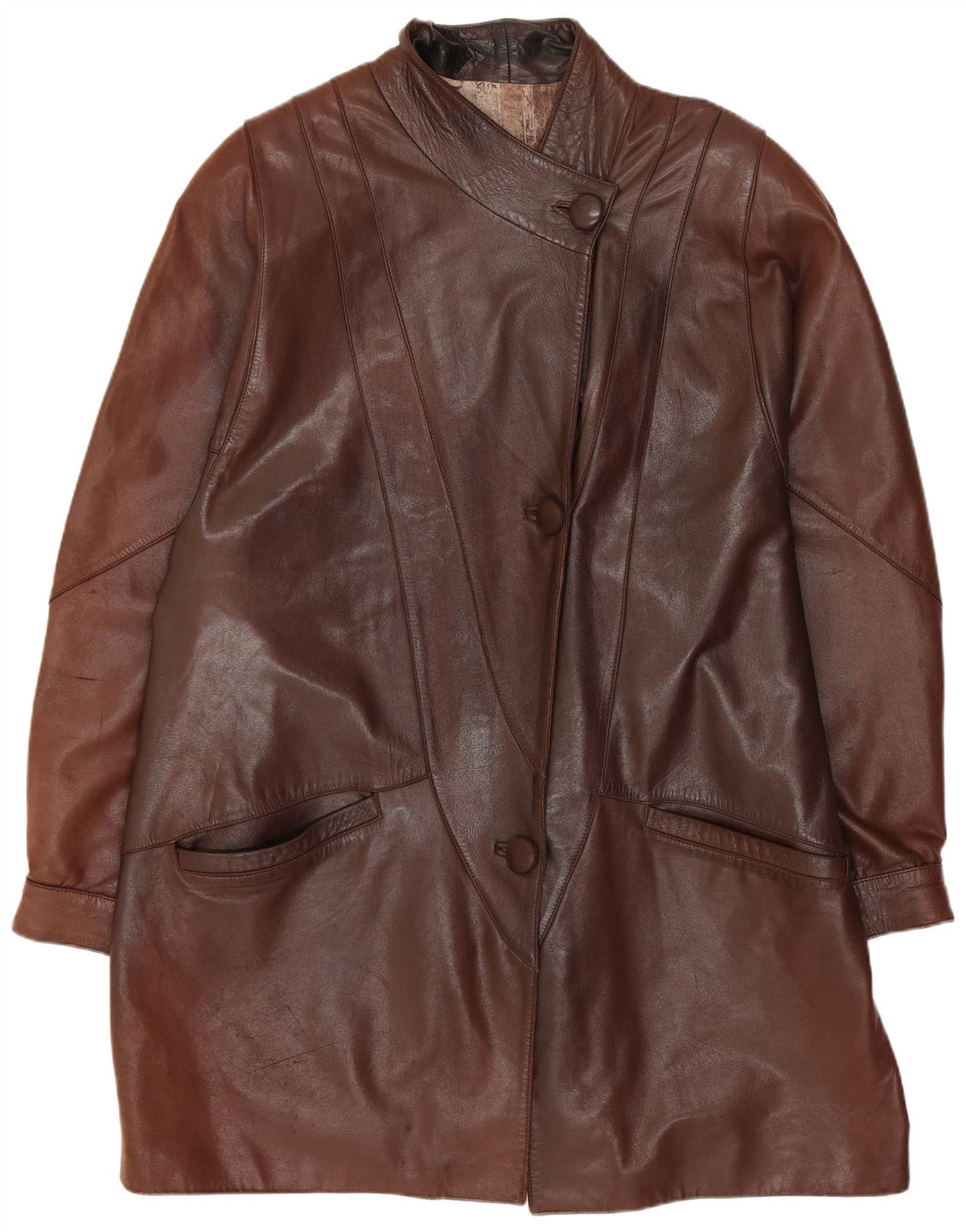 Cappotto in pelle oversize da donna vintage UK 14 Marrone medio