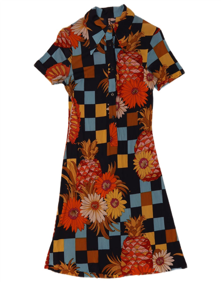 Abito a trapezio da donna vintage UK 10 piccolo floreale multicolore