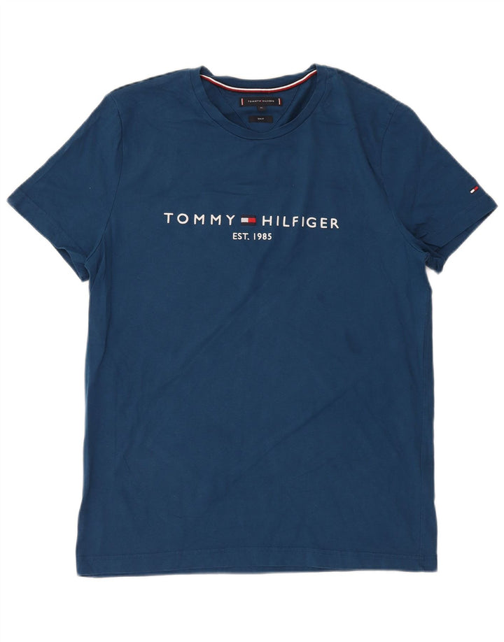 TOMMY HILFIGER T-shirt grafica da uomo slim fit XL in cotone blu