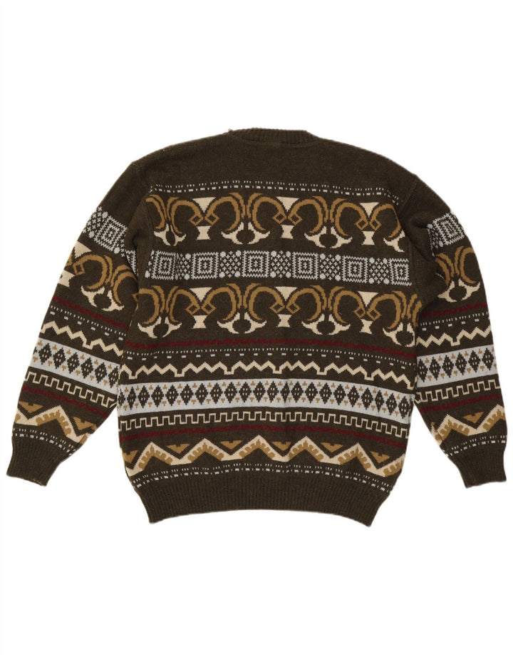 Maglione maglione girocollo da uomo Bramante IT 50 lana geometrica kaki medio