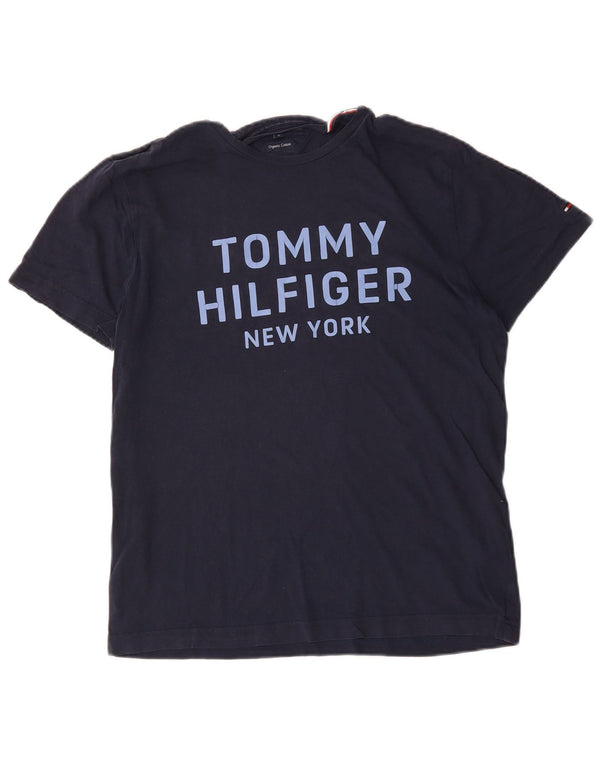 T-shirt grafica da uomo Tommy Hilfiger Top in cotone blu navy medio
