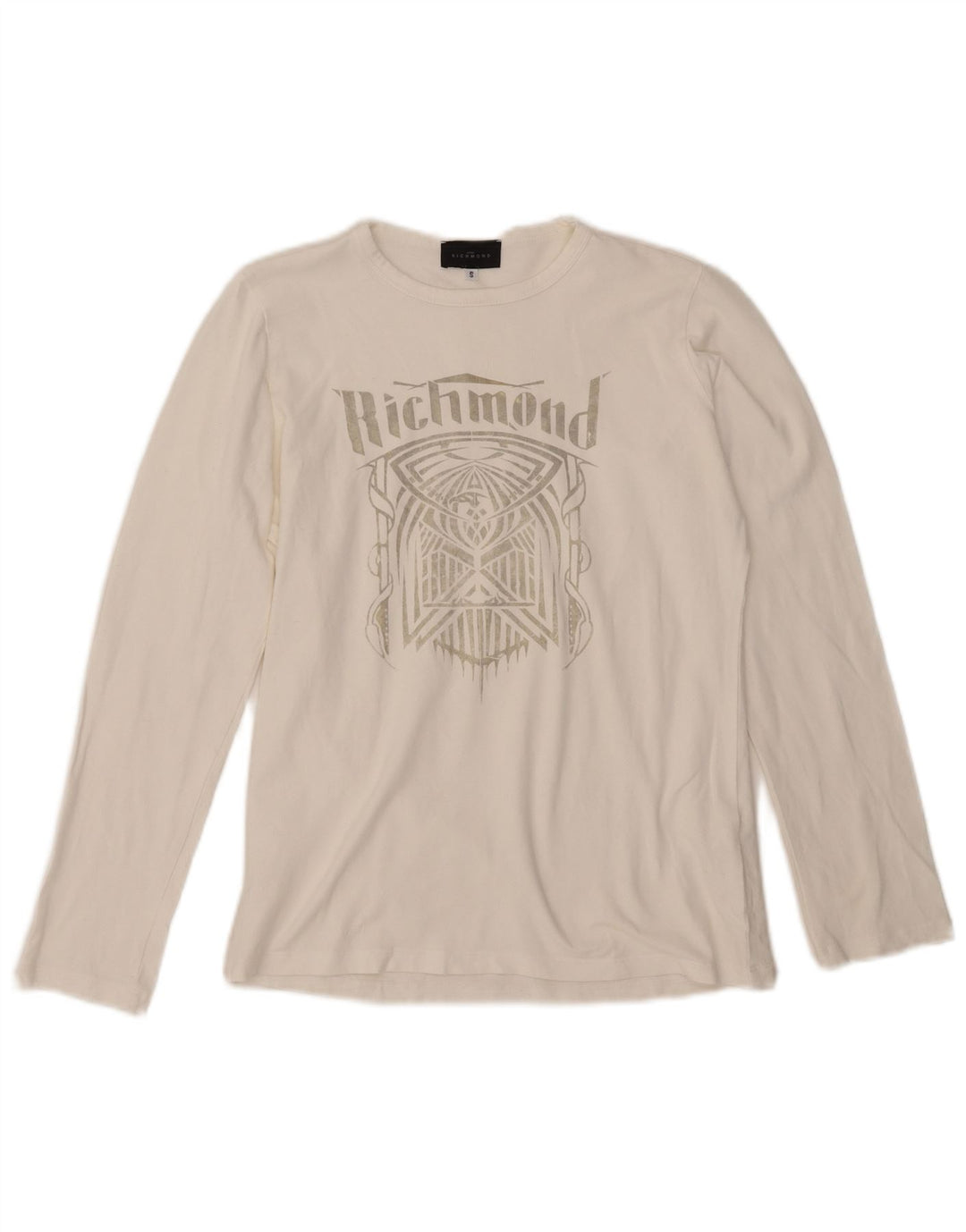 Top grafico da uomo Richmond a maniche lunghe in cotone bianco piccolo