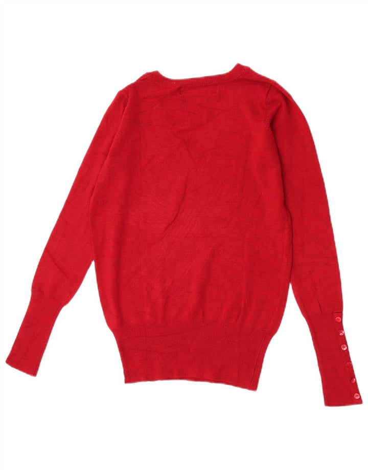 Maglione Zara da donna con scollo a V UK 10 piccolo rayon rosso