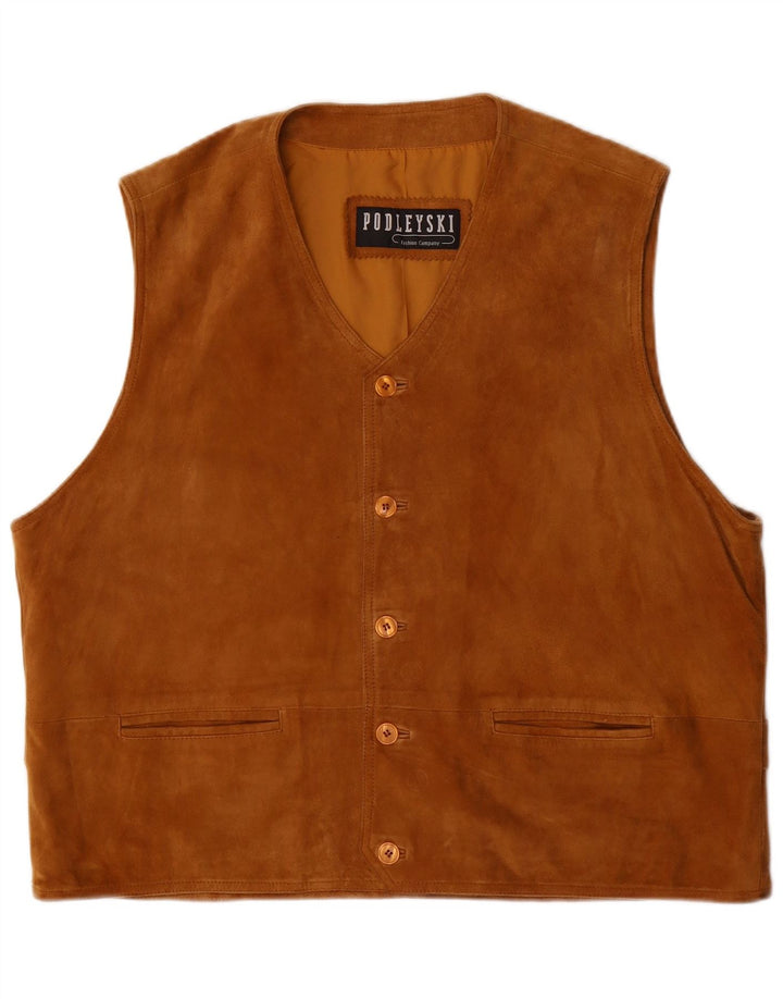 Gilet da uomo in pelle scamosciata Podleyski IT 56 3XL in pelle marrone