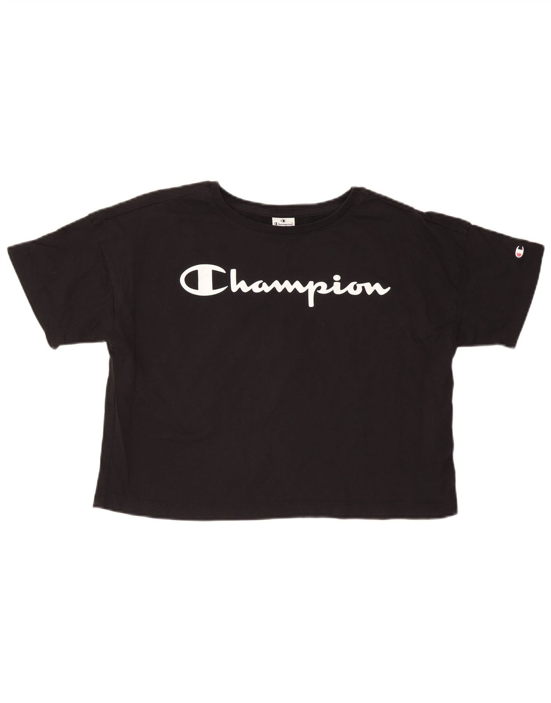 CHAMPION T-shirt corta con grafica oversize da donna UK 10 piccola nera