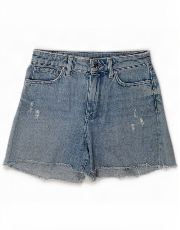 Pantaloncini di jeans invecchiati a vita alta da donna Tommy Hilfiger W27 piccoli blu