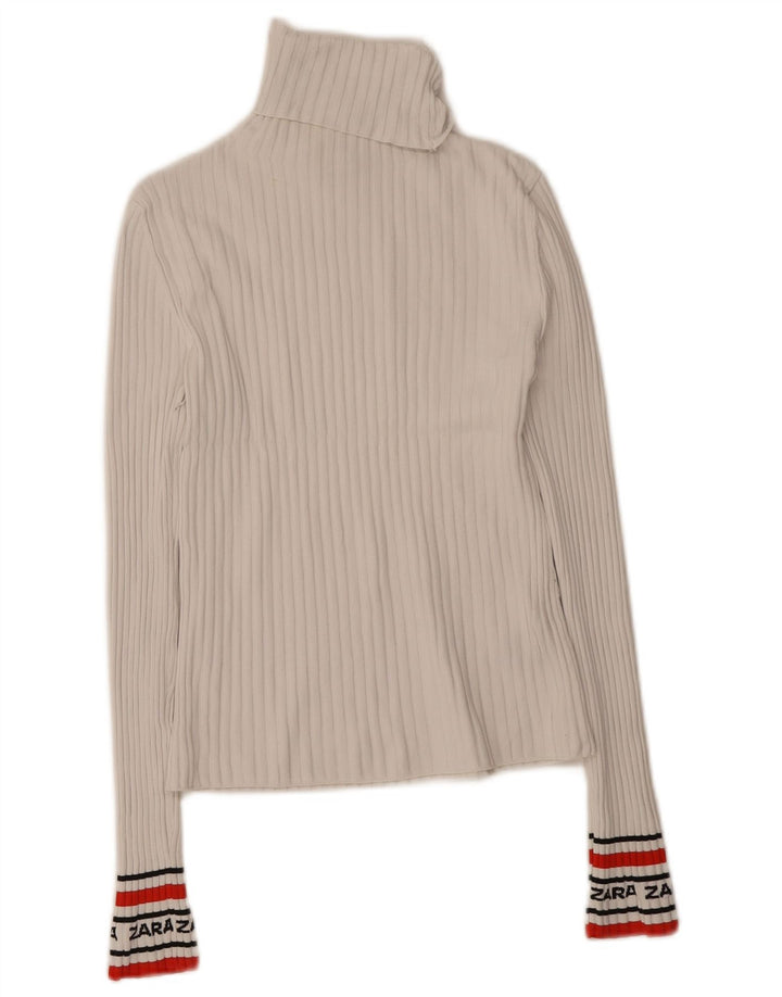 Zara Top grafico da donna a maniche lunghe UK 12 Medium White Colourblock
