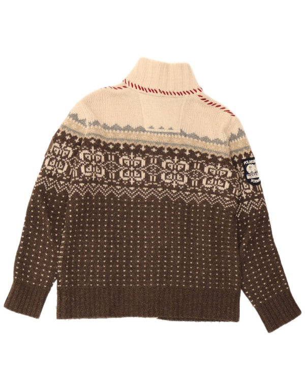 Maglione cardigan da donna Napapijri UK 14 Lana d'agnello Fair Isle marrone medio