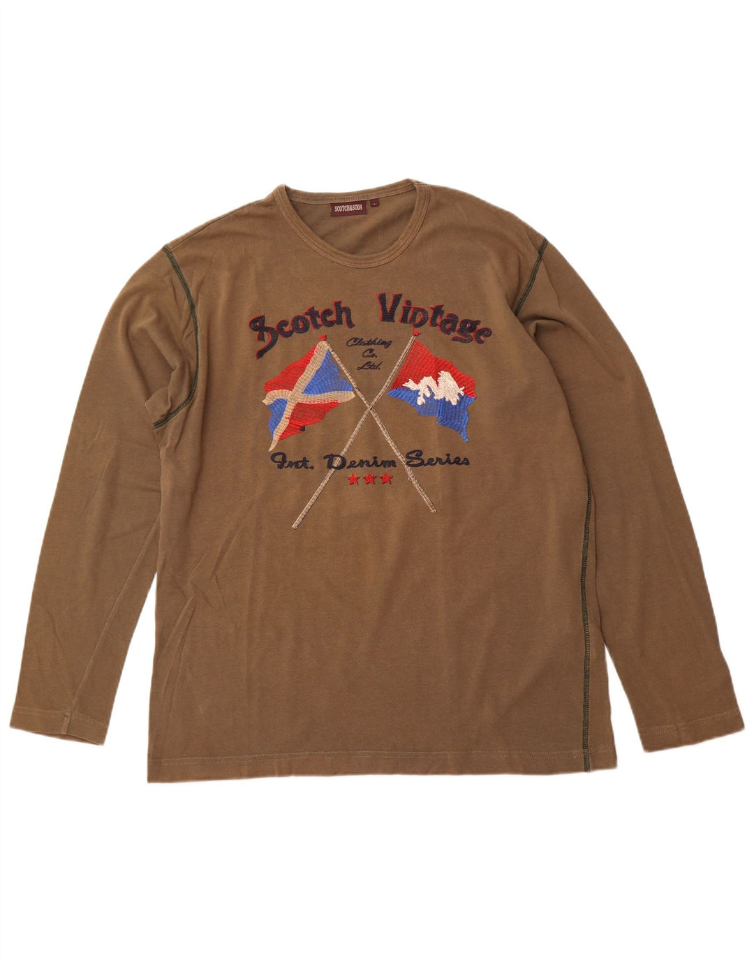 SCOTCH & SODA Top grafico da uomo a maniche lunghe in cotone kaki grande