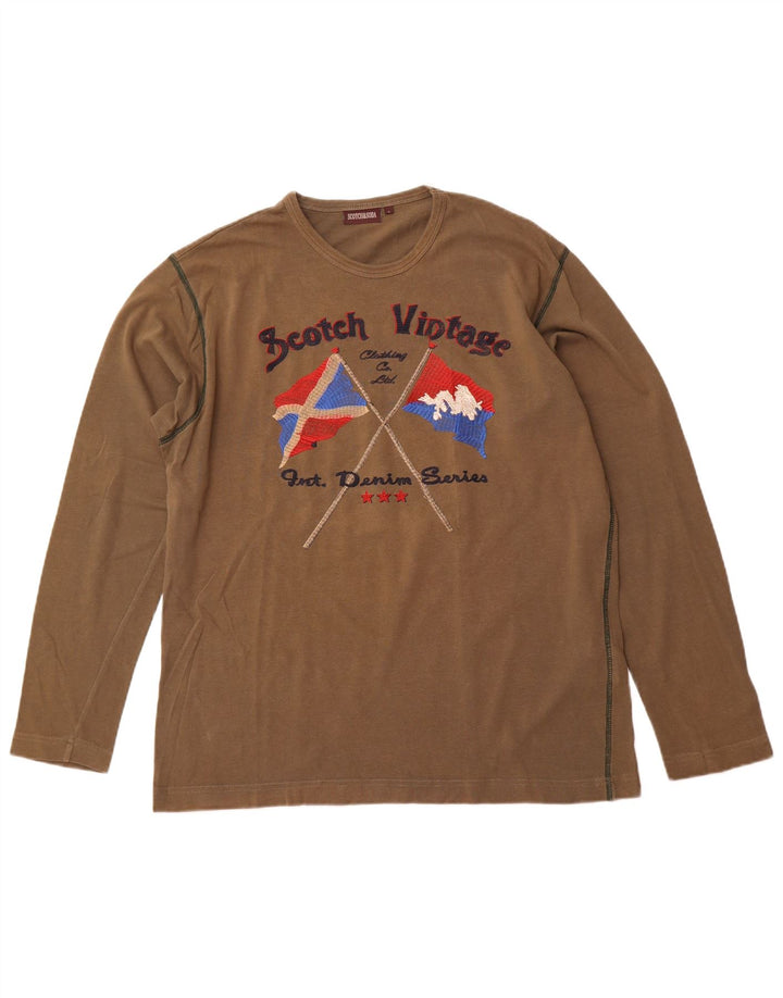 SCOTCH & SODA Top grafico da uomo a maniche lunghe in cotone kaki grande