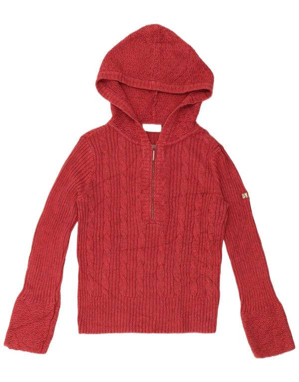 Maglione da donna Dkny Petite con collo e zip con cappuccio, UK 14, cotone rosso medio
