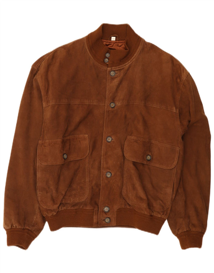Giubbotto bomber vintage in pelle scamosciata da uomo IT 50 grande in pelle marrone