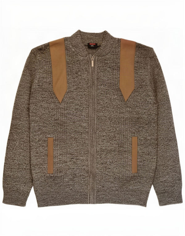 Vintage Mens Cardigan Sweater 2XL Grey Flecked Polyacrylic
