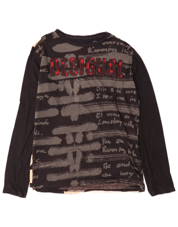 Desigual Mens Graphic Top manica lunga cotone medio nero
