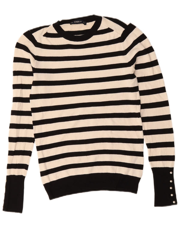 Maglione maglione girocollo da donna Zara UK 10 piccolo nylon a righe bianche