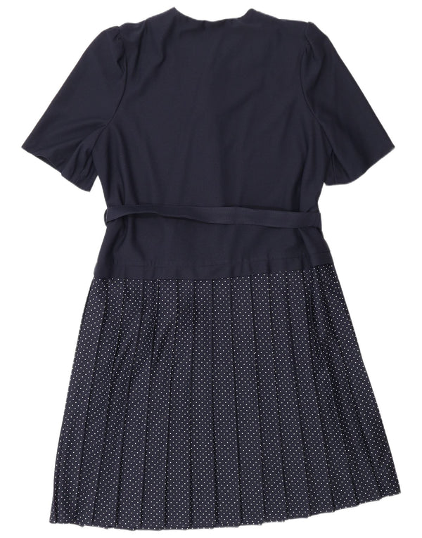 VINTAGE Womens A-Line Dress UK 16 Large Navy Blue Spotted Polyester