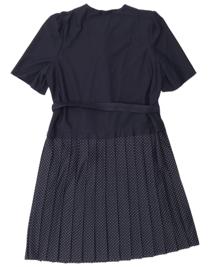 Abito a trapezio da donna VINTAGE UK 16 Grande poliestere maculato blu navy